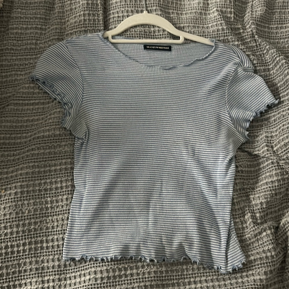 blue and white striped tee